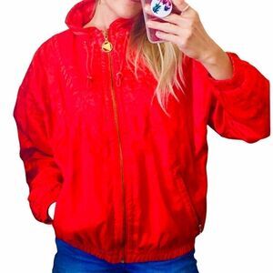 VINTAGE TRAIL Red Satin Bomber Jacket Size Small